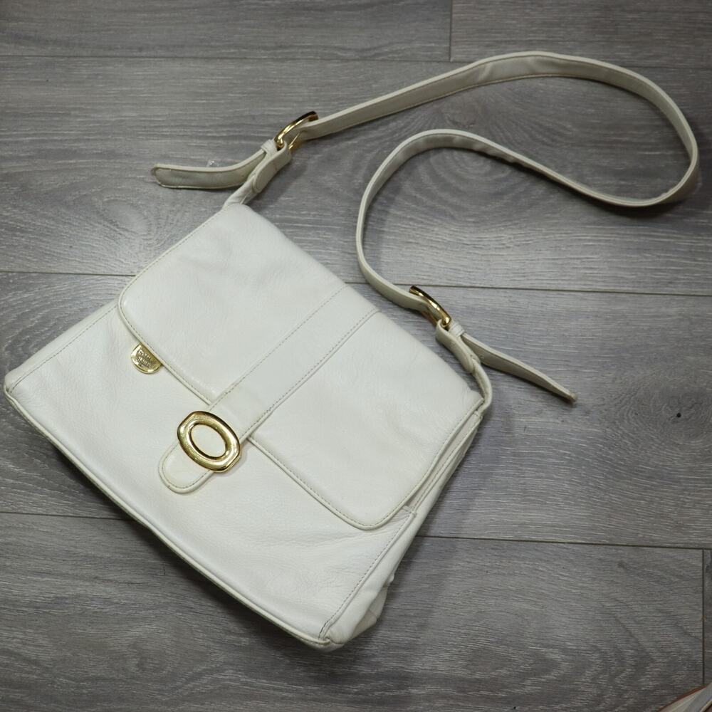 Vtg Carriage House Handbag M White Leather Lined Shoulder Organizer Bag